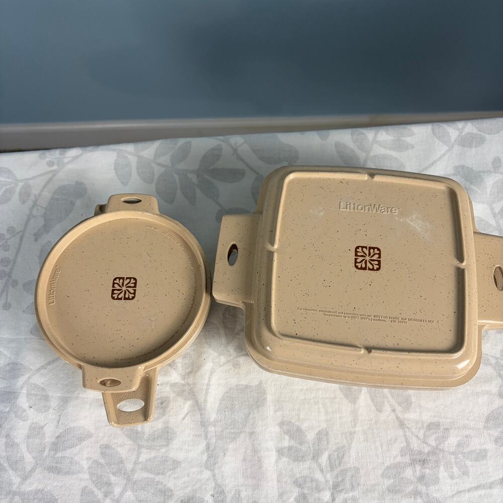 Vintage LittonWare Microwave Cookware Set 4 Pc Tan Speckled Retro Kitchen